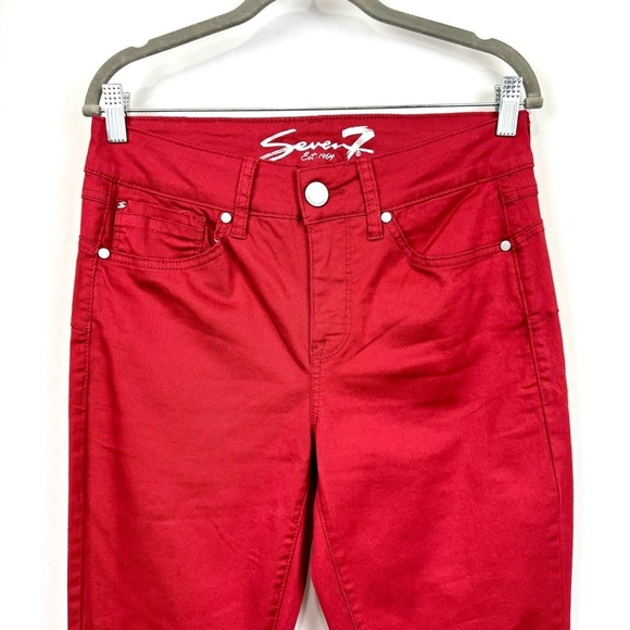 SEVEN 7 WOMENS SZ 4 RED HIGH RISE SKINNY JEANS STRETCH CONTOURING BOOTY SHAPING - Picture 2 of 12